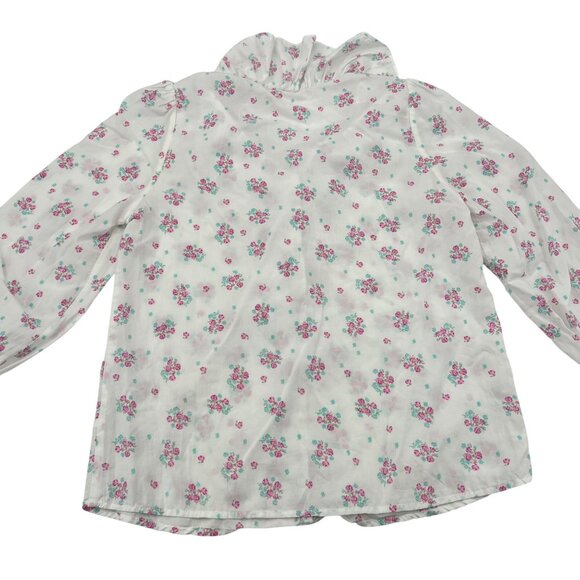 Cottage Roses Ruffle Collar Long Sleeve Blouse By Miminus Size M White & Pink - Picture 4 of 4